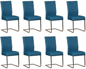 Setvan8BlauwelerenindustrileeetkamerstoelenRemix-pootvierkantrvs-ToledoLeerTurquoiseblauwleer