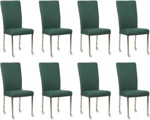 Setvan8GroenelerenmoderneeetkamerstoelenDeal-pootvierkantrvsmetwiel-ToledoLeerForrestgroenleer