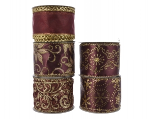 3stuksKerstLintpolyesterdraadl270cmenb63cmossenbloedDecoris-Decoris