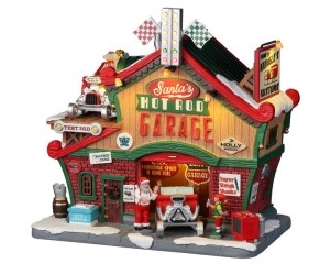 SantaSHotRodGarageWith45VAdaptorKerst-Lemax
