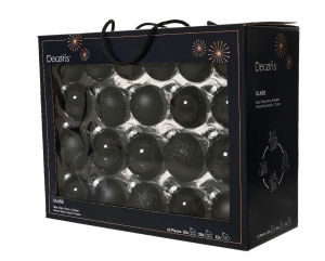 Glazenkerstballeninkofferzwart42stDecoris-Decoris