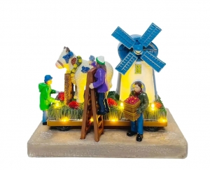 FlowerParadewithCowattheMillwithLEDpolyresin19cmSantaville-Santaville