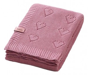 BabyOnoBambooKnittedHeartsRoze75x100cmWiegdeken