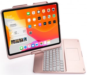 BluetoothtoetsenbordgeschiktvooriPadPro-129inch-20212020en2018-QWERTY-BluetoothToetsenbordhoes-ToetsenbordverlichtingenTouchpad-360gradendraaibaar-Ros-Gou