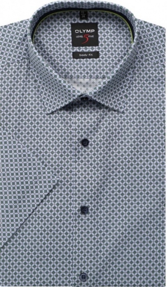 OLYMPLevelFiveBodyFitOverhemdKortemouwgroenblauw