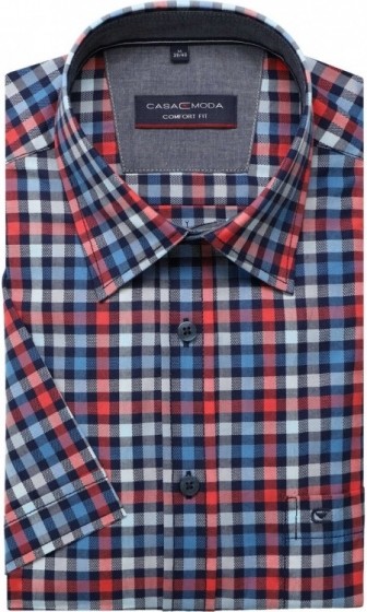 CasaModaCasualComfortFitOverhemdKortemouwblauwrood
