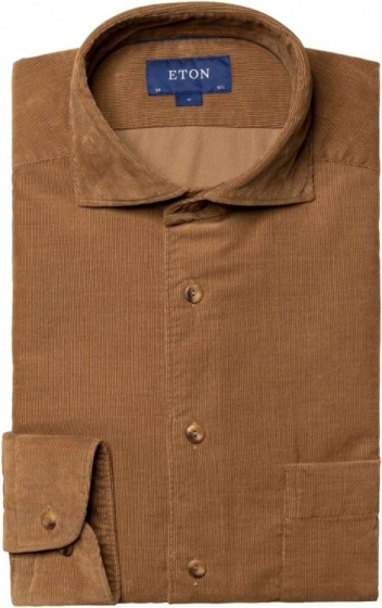 ETONContemporaryFitribfluwelenoverhemdbruinEffen