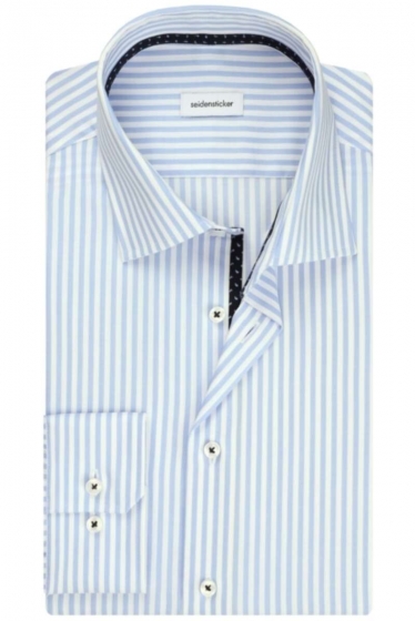 SeidenstickerSlimFitOverhemdlichtblauwGestreept