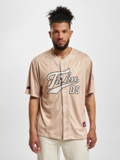 FubuoverhemdVarsityMulticolorPinstripeBaseballjerseyinbeige