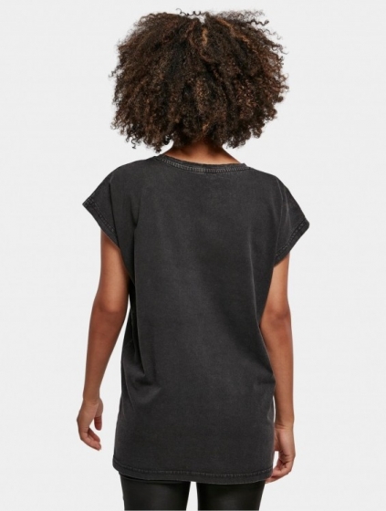 BuildYourBrandLadiesAcidWashedExtendedShoulderTeeVrouwenopkleurzwartMaatS