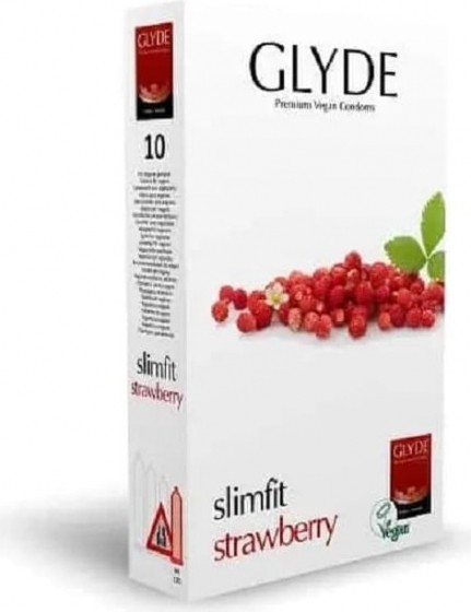 GlydePremiumVeganCondoomsSlimfitRodeAardbei10stuks