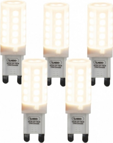 Setvan5G9dimbareLEDlampen3W280lm2700K