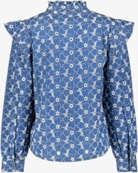 TwoDaydamesblousemetbloemenblauw