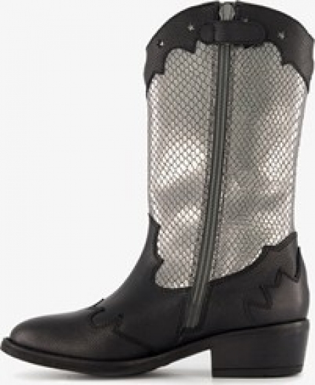 Grootlerenmeisjeswesternlaarzenzwartzilver