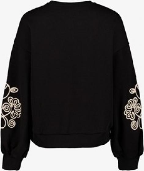 TwoDaydamessweaterzwartmetgeborduurdebloemen