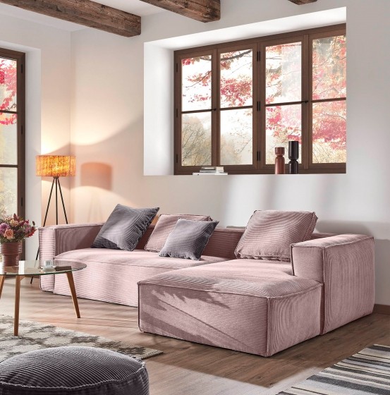KaveHomeLoungebankBlokRechts300cmCorduroy-Roze
