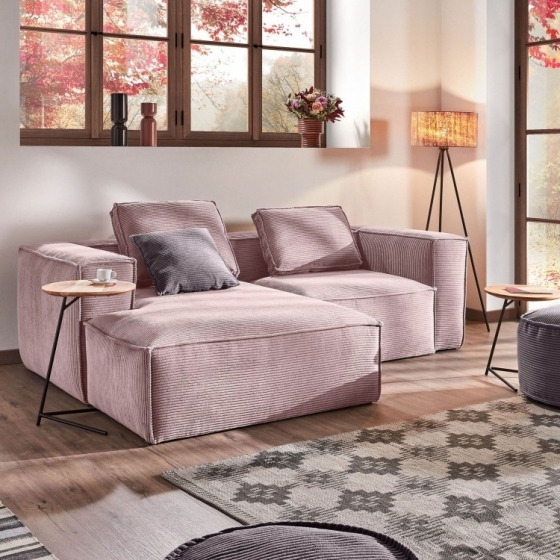KaveHomeLoungebankBlokRibLinks240cm-Roze-Velvet