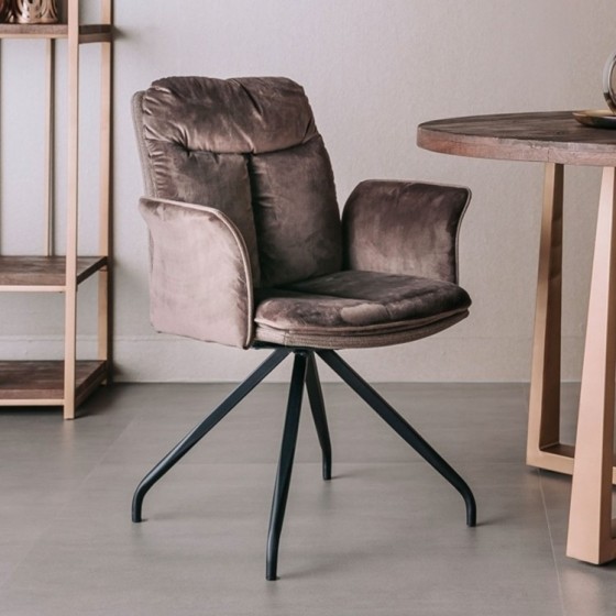 TowerLivingEetkamerstoelRotametarmleuning-Bruin-Velvet