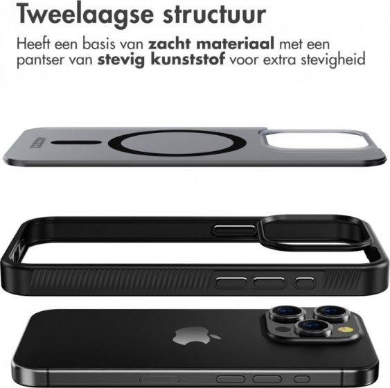 AccezzRuggedFrostedBackcovermetMagSafeiPhone15ProTelefoonhoesjeZwart