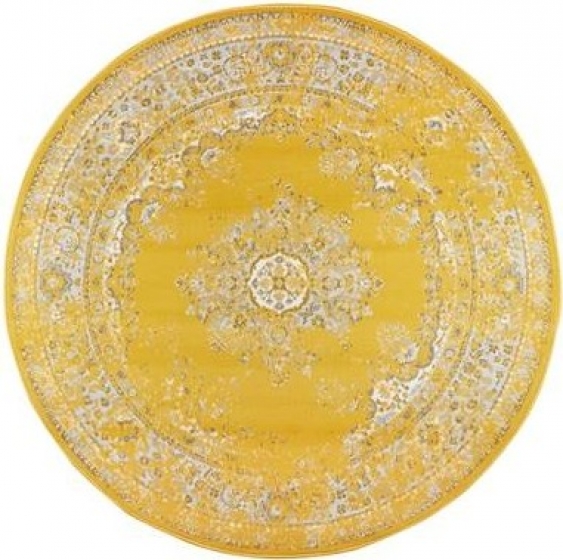 Interieur05RondVintageVloerkleedKeshanGeel-190cm