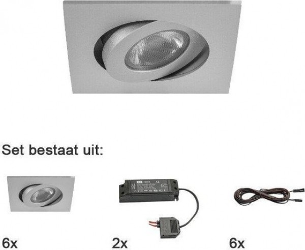 VHISet6xPandaSquareinbouwspot2xdriver2700Kdimbaarzilver109614