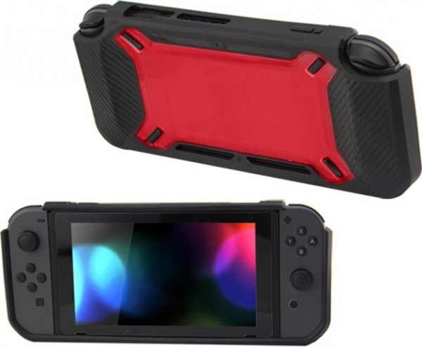 HardCaseCovervoorNintendoSwitchBeschermhoes-RubberTouchZwart-Rood